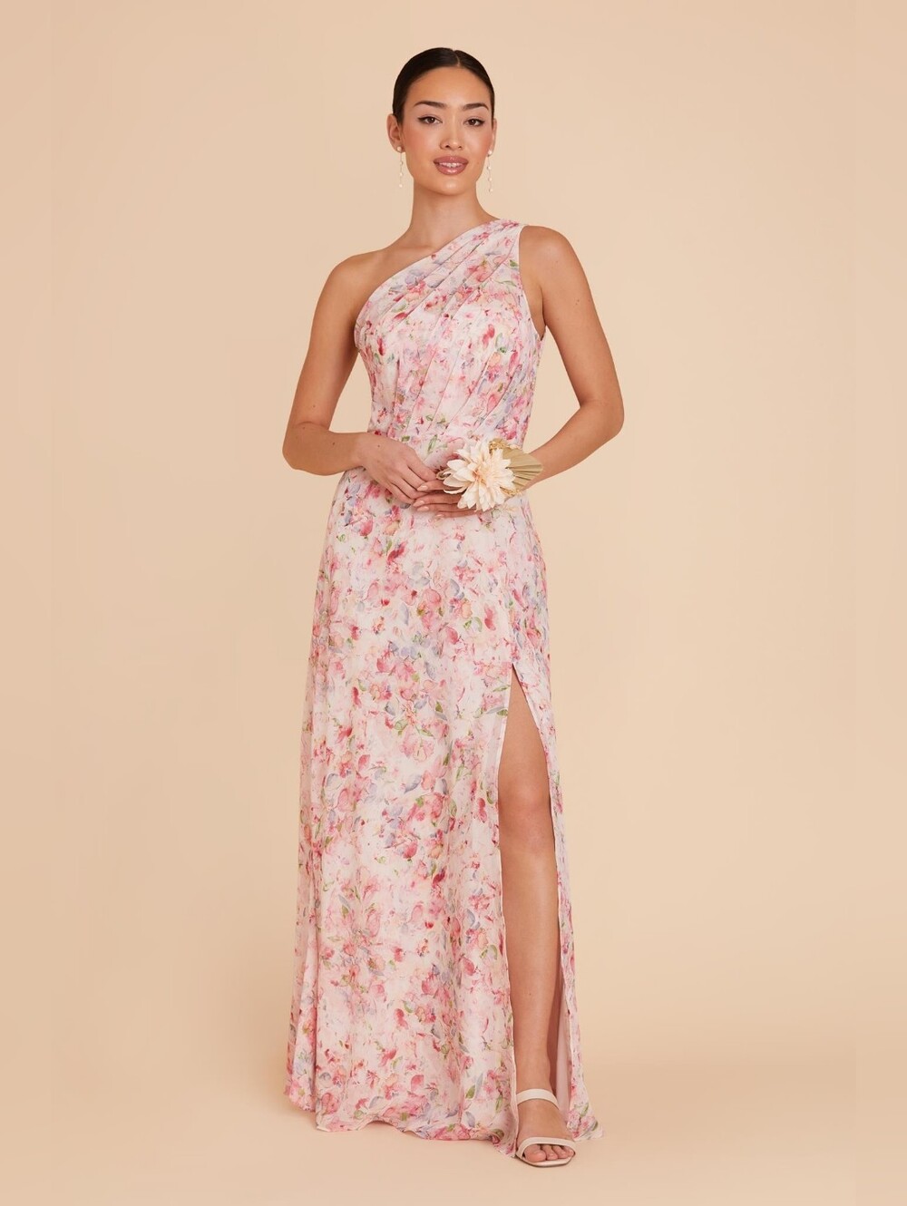 Birdy Grey Kira Chiffon One Shoulder Maxi Dress Pink NWT Large